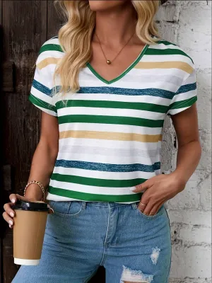 Striped V-Neck T-Shirt by Harper for Spring & Summer