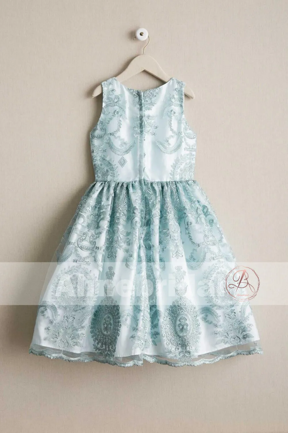 Stunning Light Blue Lace Cute Round Neck Flower Girl Dresses, FGS063