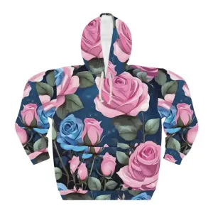 Stylish Aop Unisex Pullover Hoodie with Pink Roses