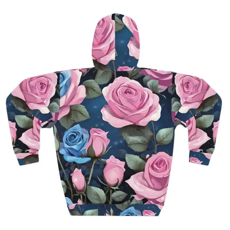 Stylish Aop Unisex Pullover Hoodie with Pink Roses