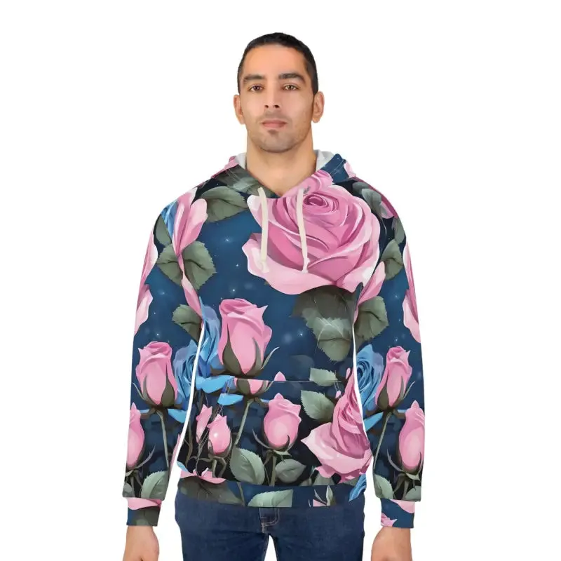 Stylish Aop Unisex Pullover Hoodie with Pink Roses