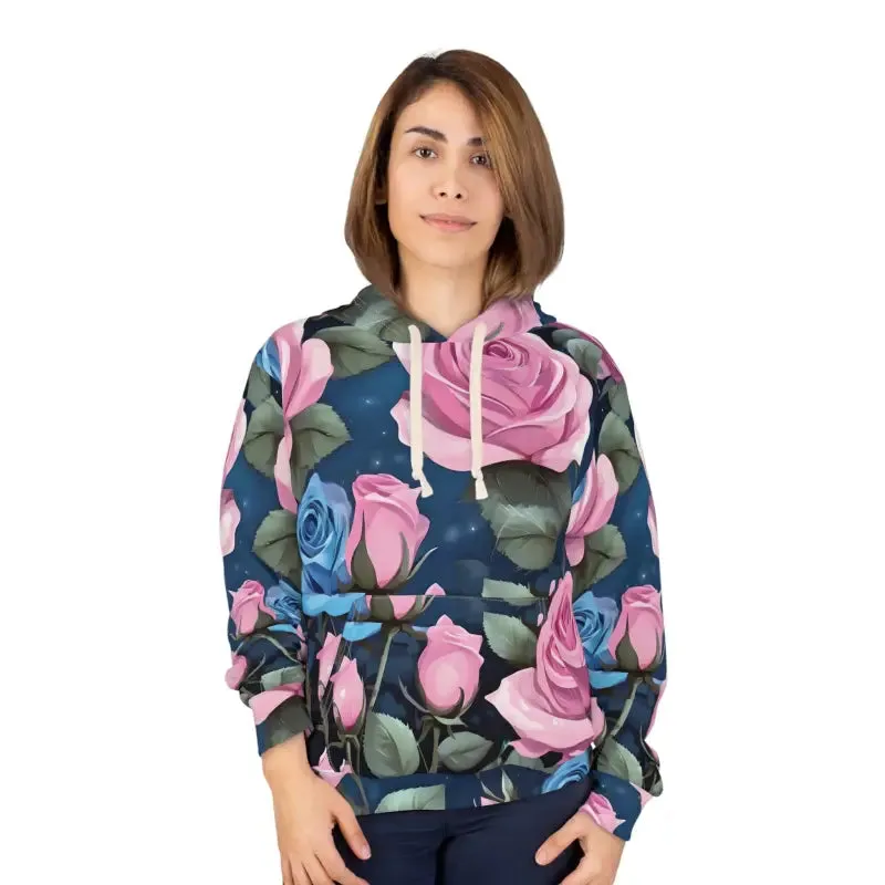 Stylish Aop Unisex Pullover Hoodie with Pink Roses