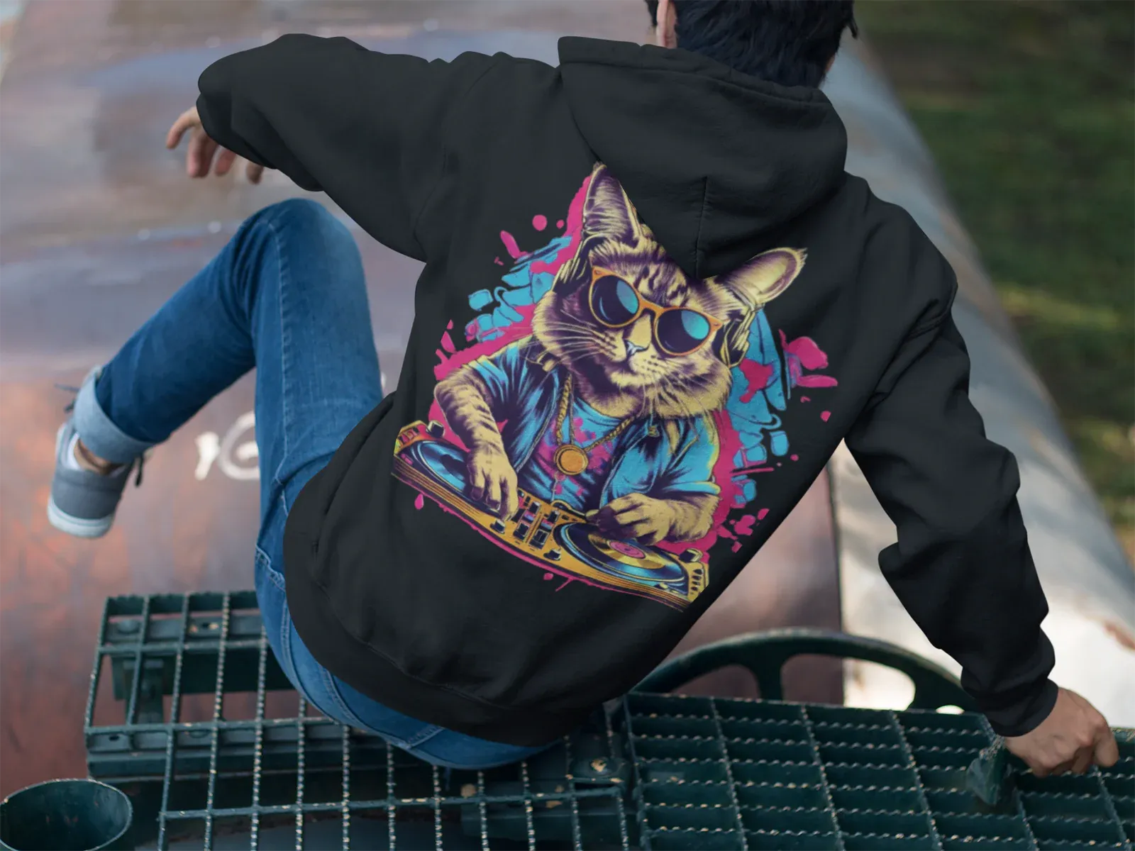 Techno Hoodie | Psychedelic DJ Cat | Techno Outfit