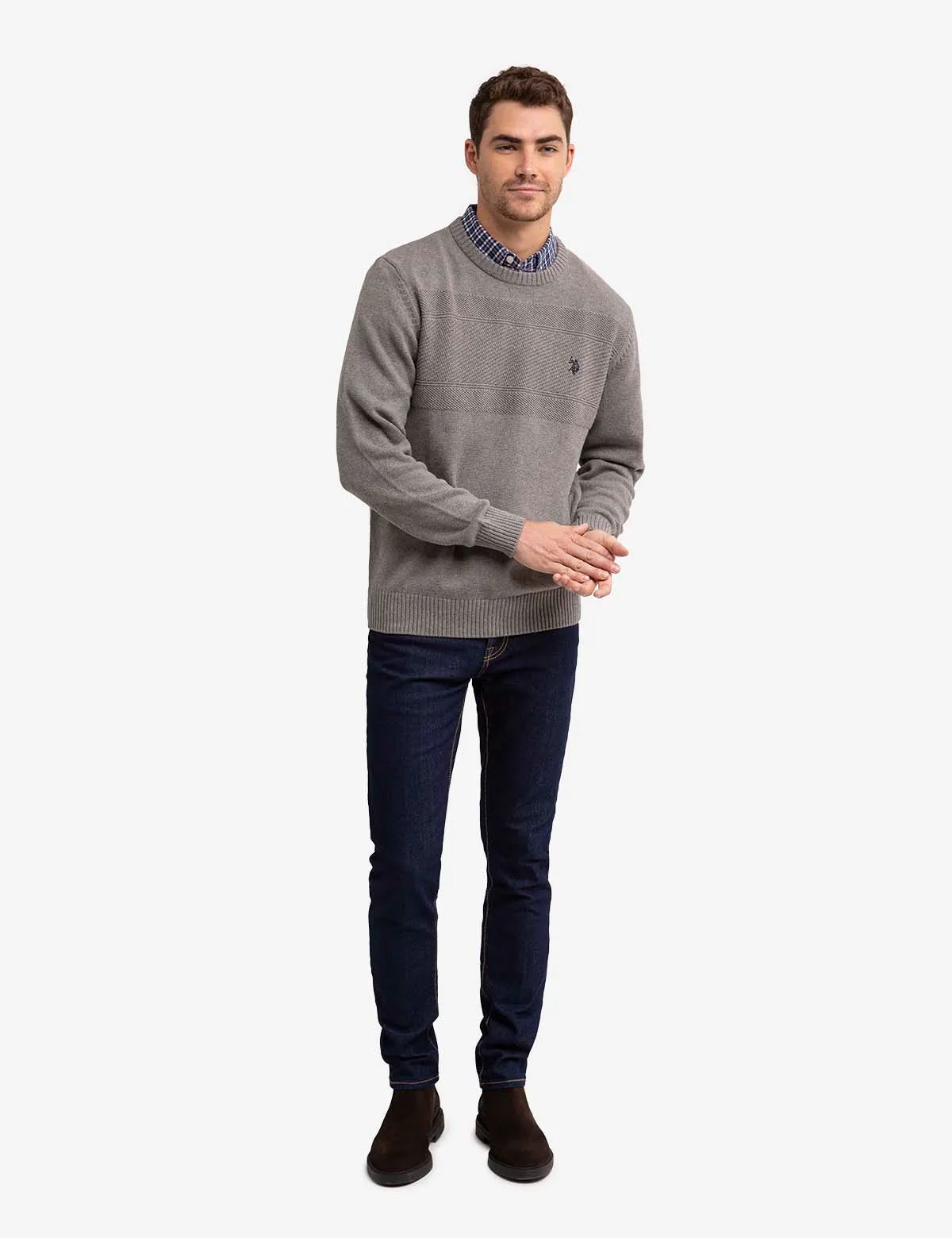 TEXTURED CREW NECK SWEATER