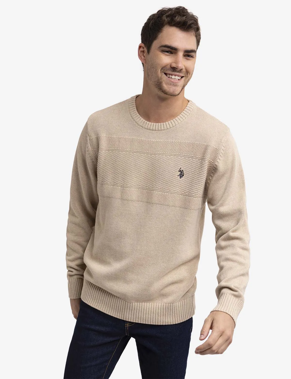 TEXTURED CREW NECK SWEATER
