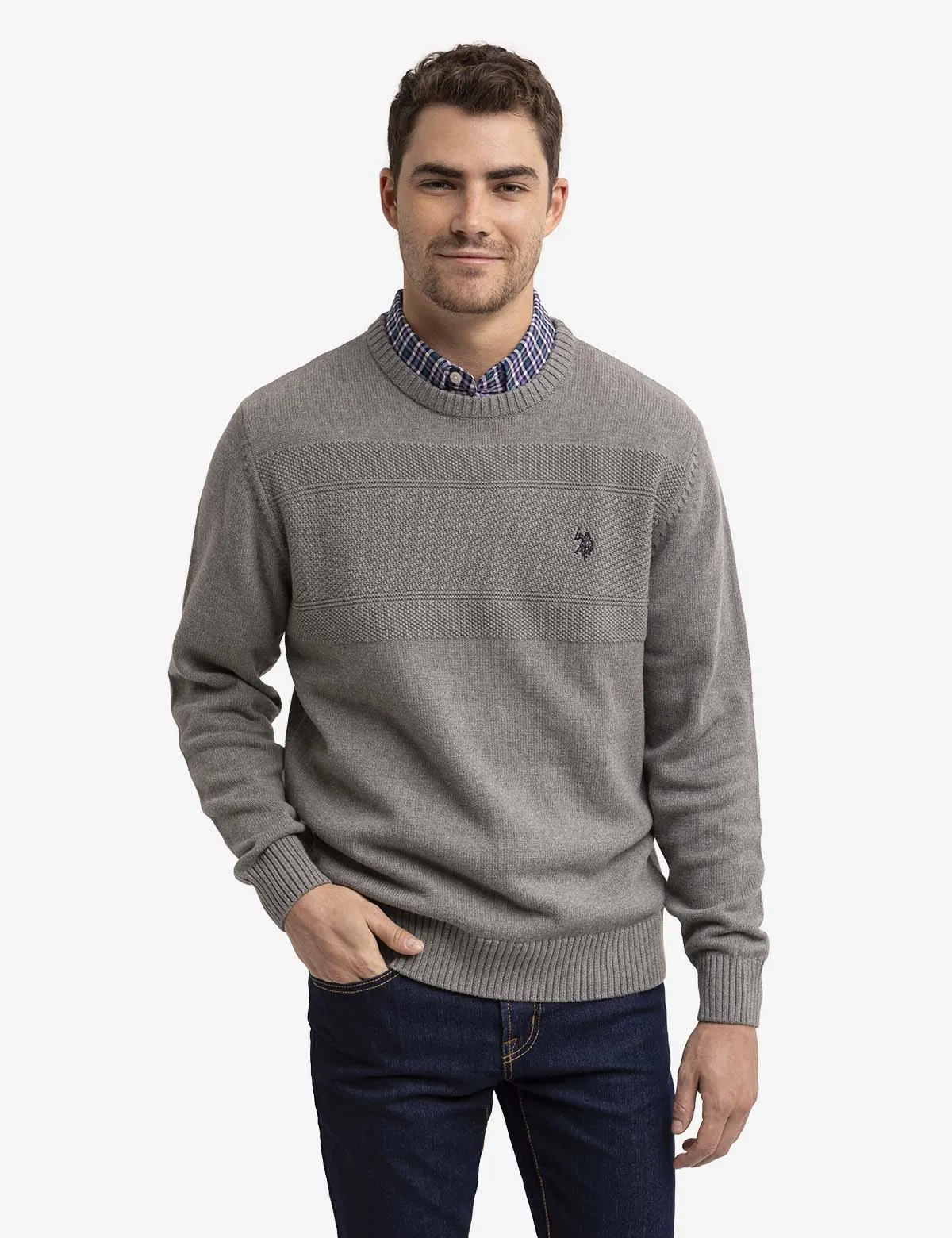 TEXTURED CREW NECK SWEATER