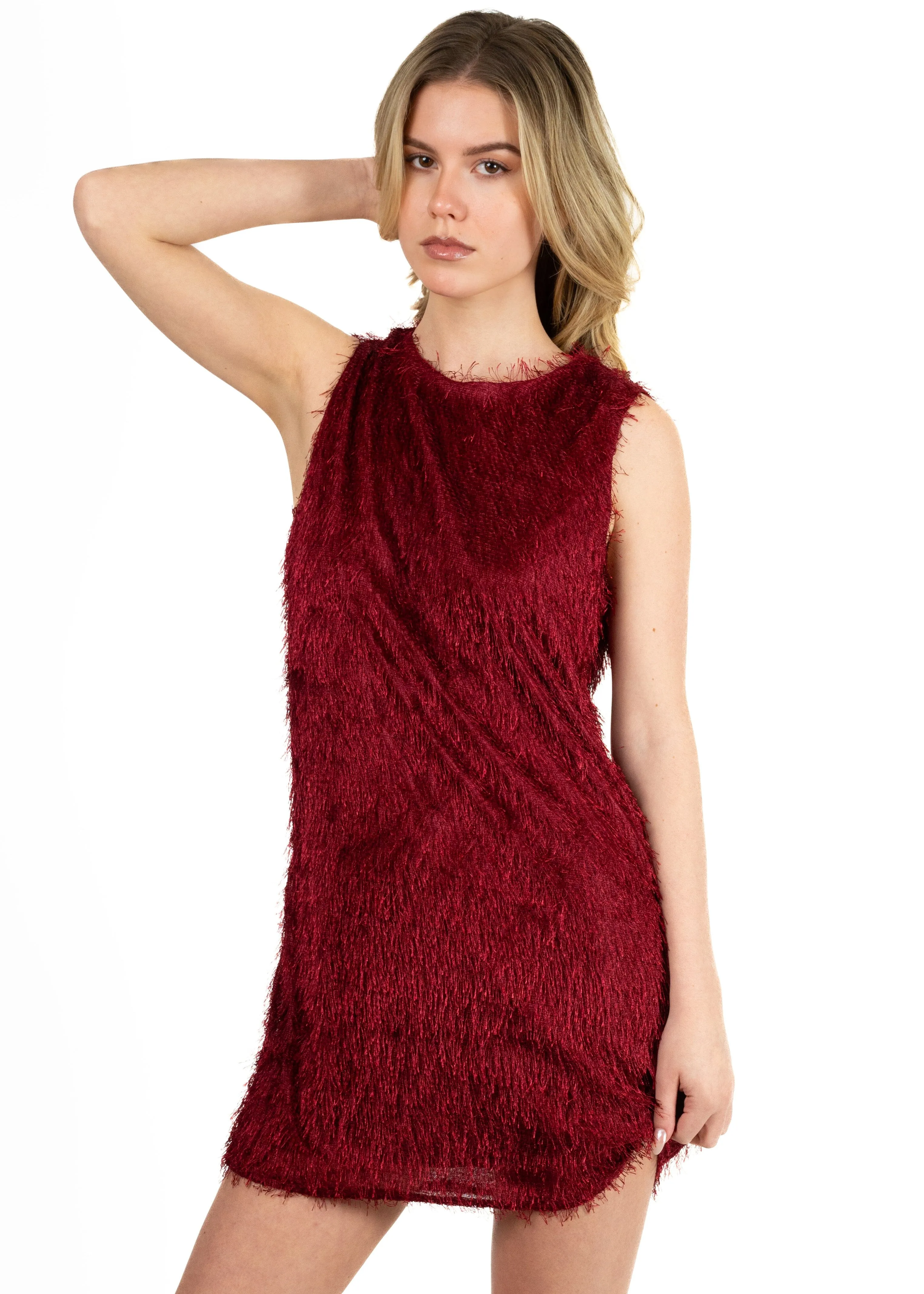 Textured Fringe Tank Dress