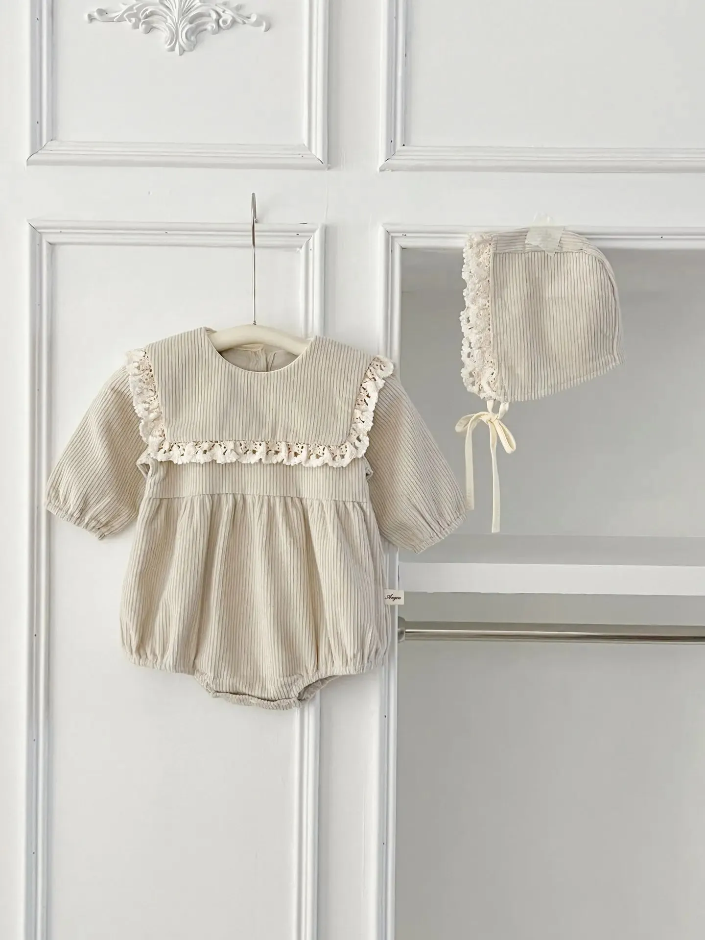 Textured Romper With Matching Bonnet