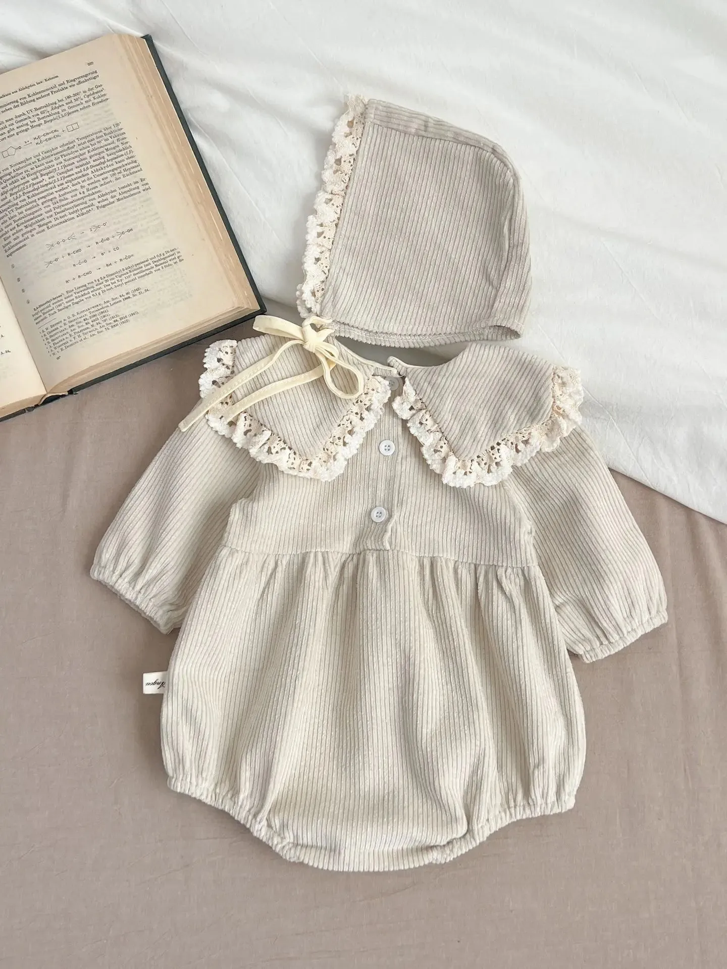 Textured Romper With Matching Bonnet