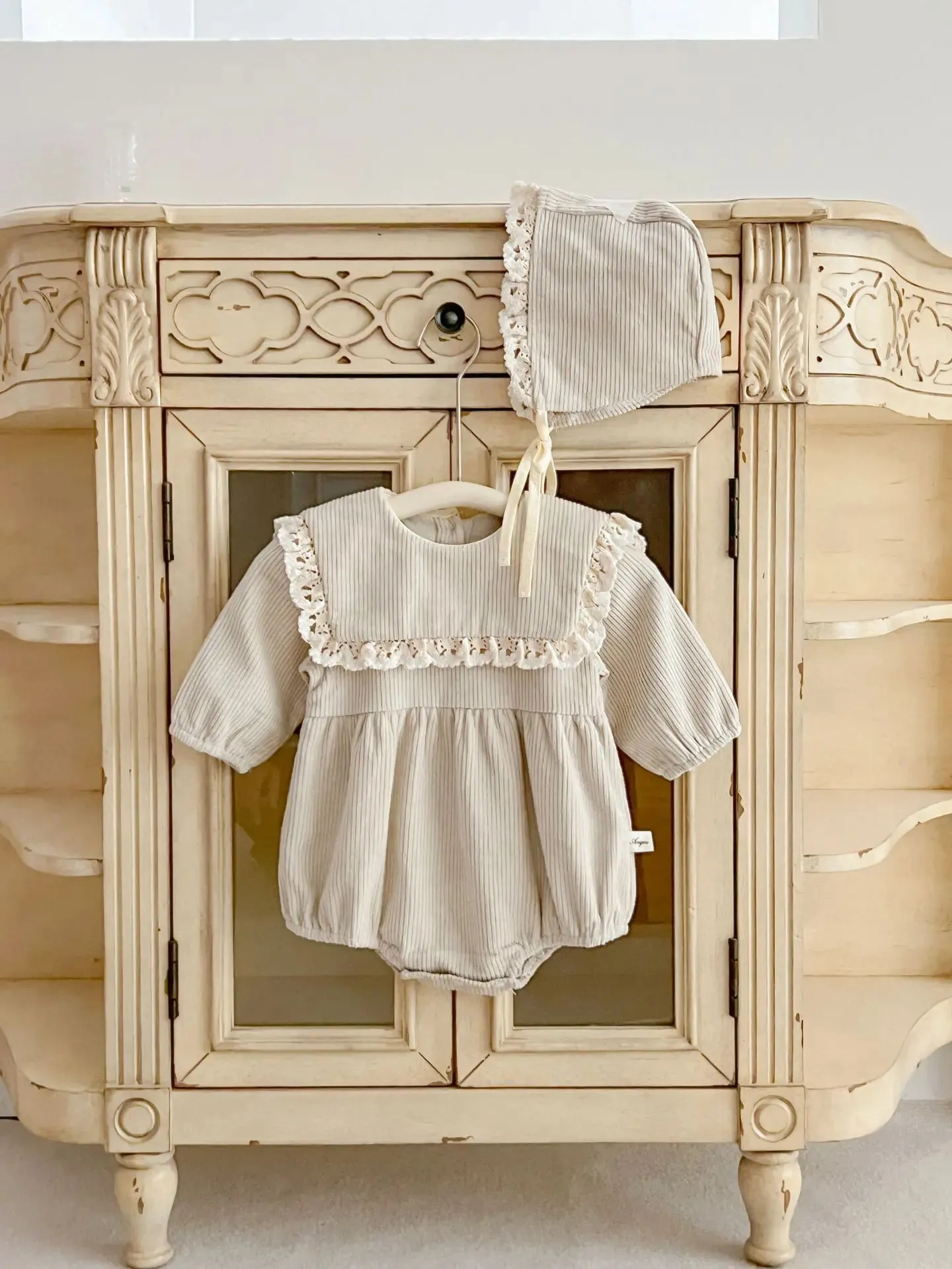 Textured Romper With Matching Bonnet