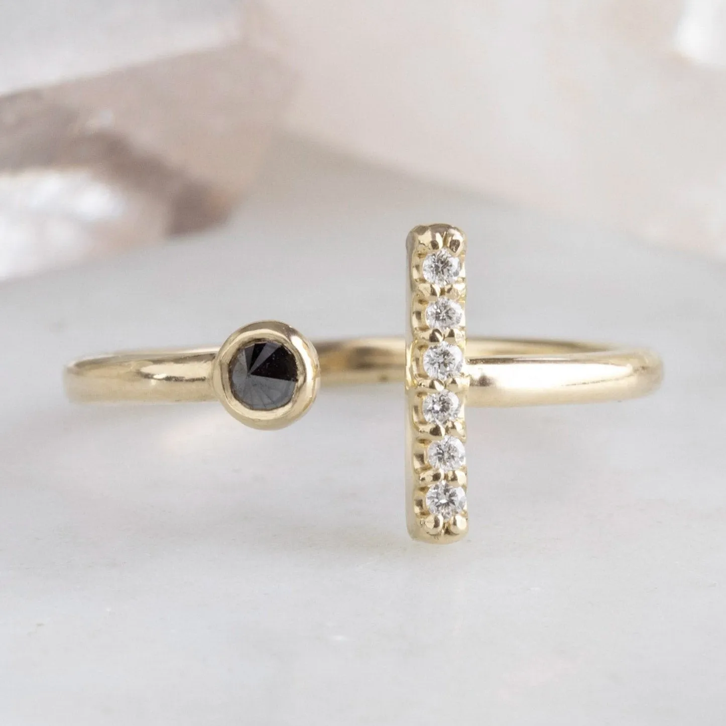 The Black   White Diamond Linea Ring | 14K Yellow Gold