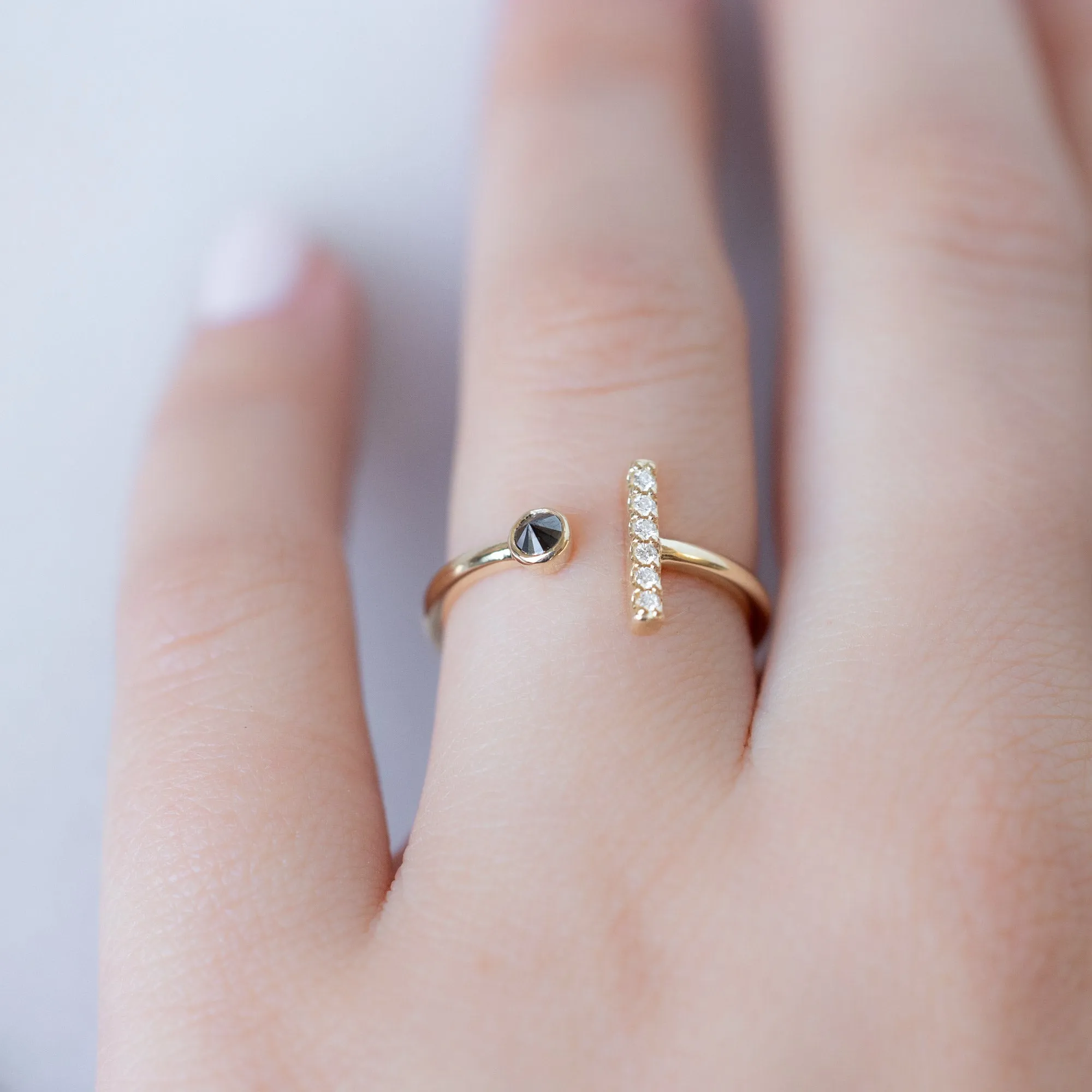 The Black   White Diamond Linea Ring | 14K Yellow Gold