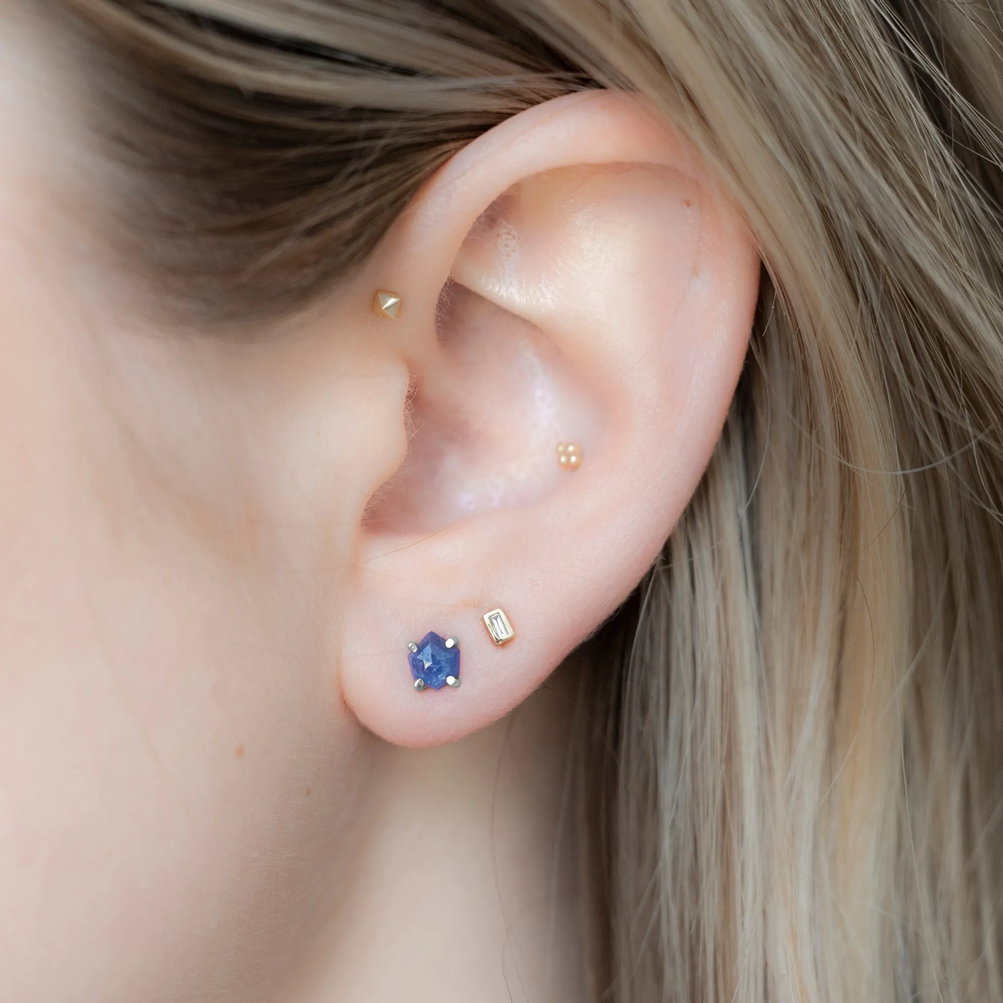 The Hexagon Blue Sapphire Stud Earrings | Sterling Silver