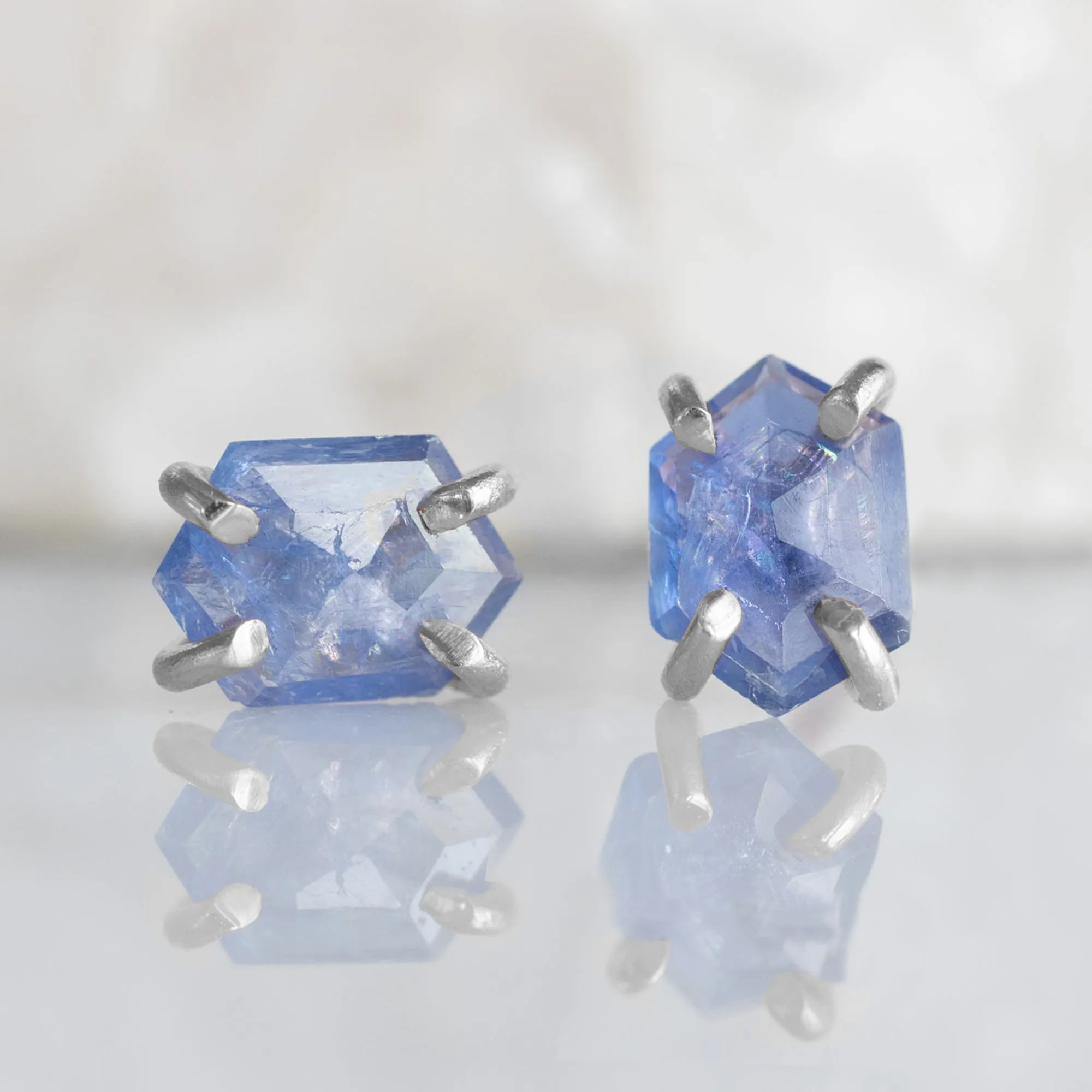 The Hexagon Blue Sapphire Stud Earrings | Sterling Silver
