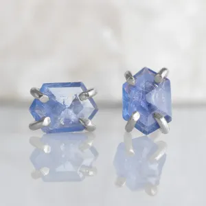 The Hexagon Blue Sapphire Stud Earrings | Sterling Silver