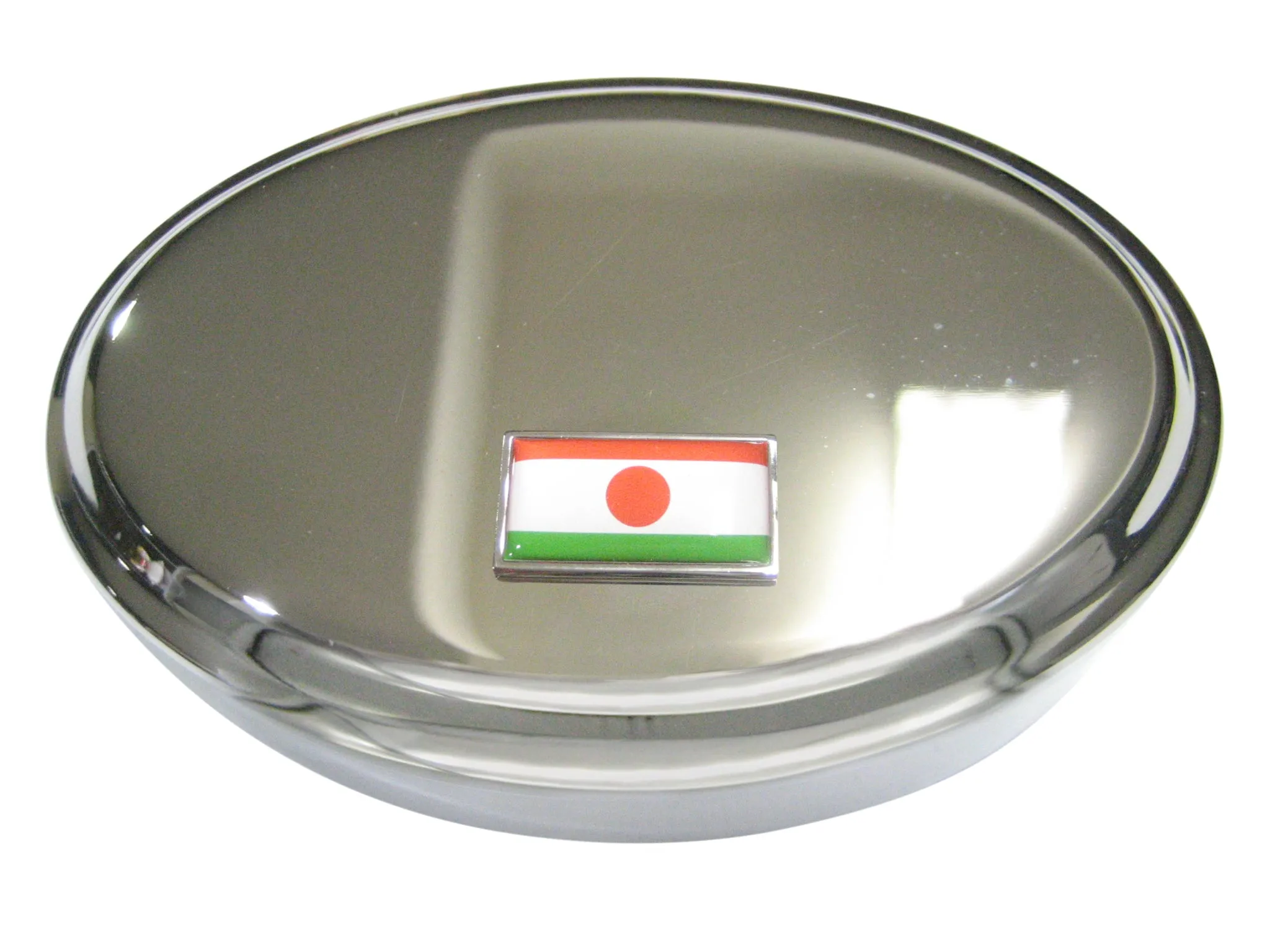 Thin Bordered Republic of the Niger Flag Oval Trinket Jewelry Box
