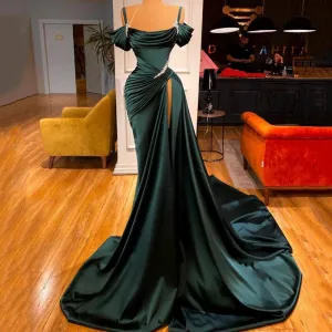 Thinyfull Beadings Floor Length Off Shoulder Split Evening Dresses