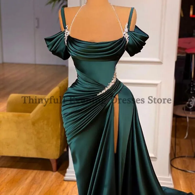 Thinyfull Beadings Floor Length Off Shoulder Split Evening Dresses