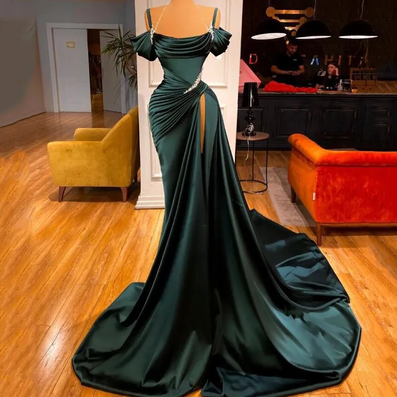 Thinyfull Beadings Floor Length Off Shoulder Split Evening Dresses