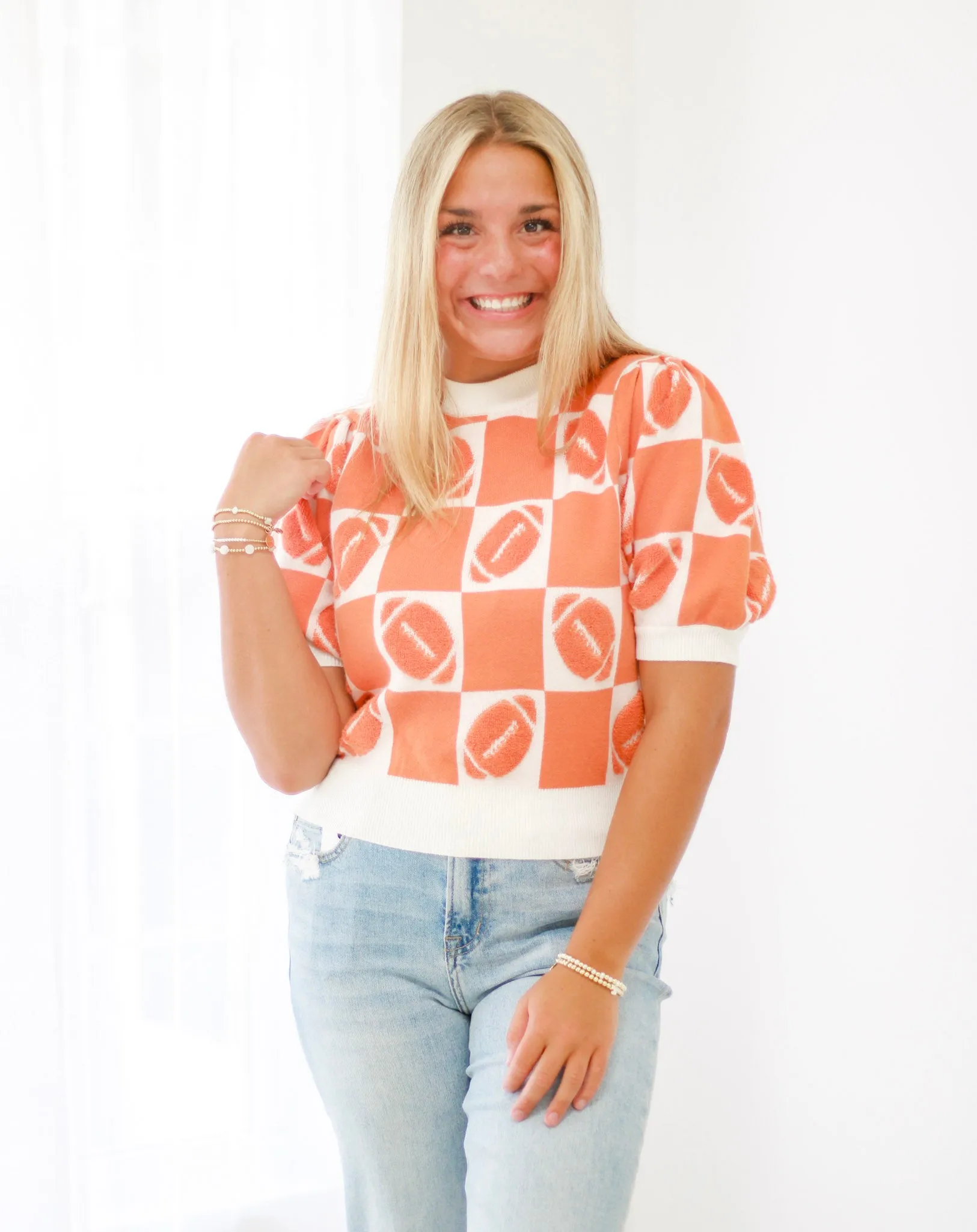 Touchdown Football Sweater in Orange & White