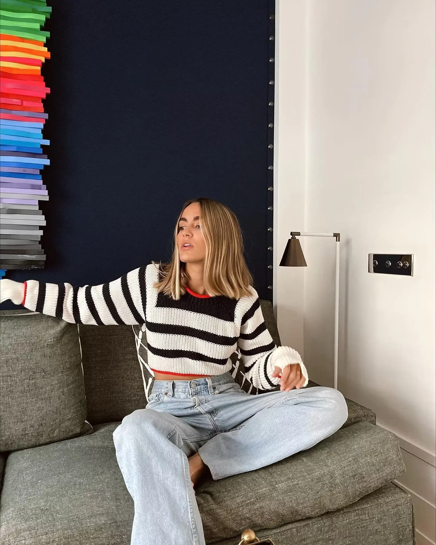 Trendy Color-Block Backless Knit Crop Sweater for Women with Tie-Back Design, Fashionable and Stylish New Fall/Winter Arrival S-240804-25