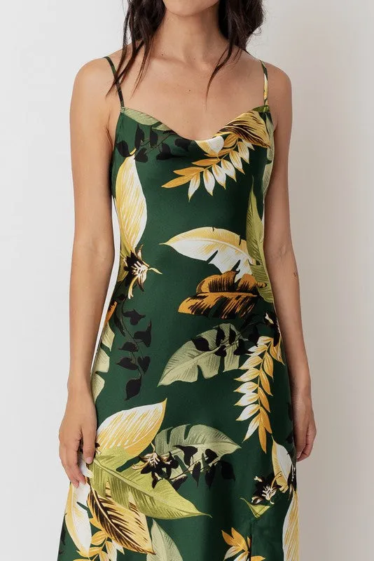 Tropical Cruise Satin Maxi Dress