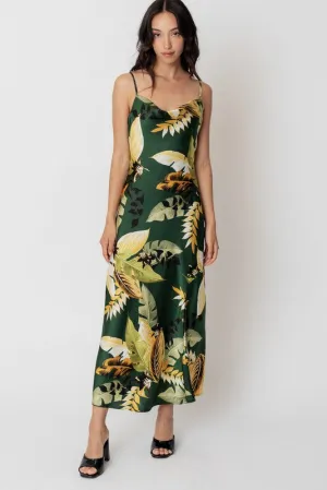 Tropical Cruise Satin Maxi Dress