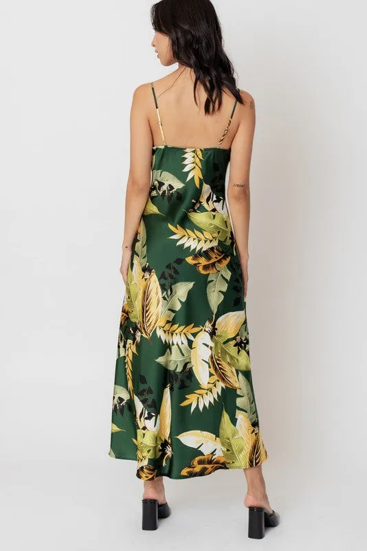 Tropical Cruise Satin Maxi Dress