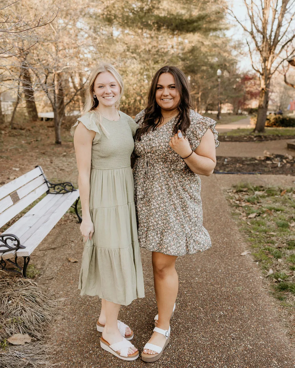 Trusting You Smocked Dress in Light Olive