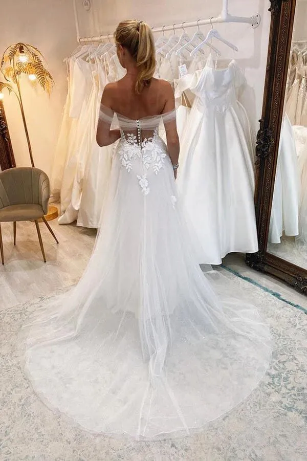 Tulle A-line Sweetheart Neck Lace Appliques Wedding Dresses, Bridal Gown, SW645