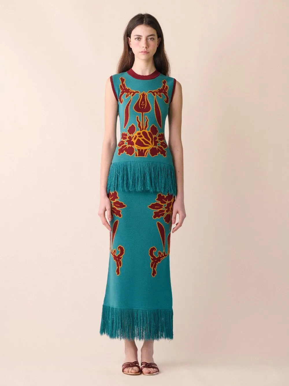 Turner Jacquard Skirt With Fringes