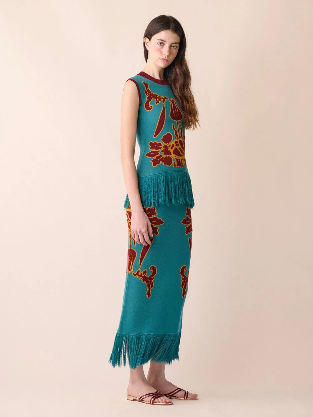 Turner Jacquard Skirt With Fringes