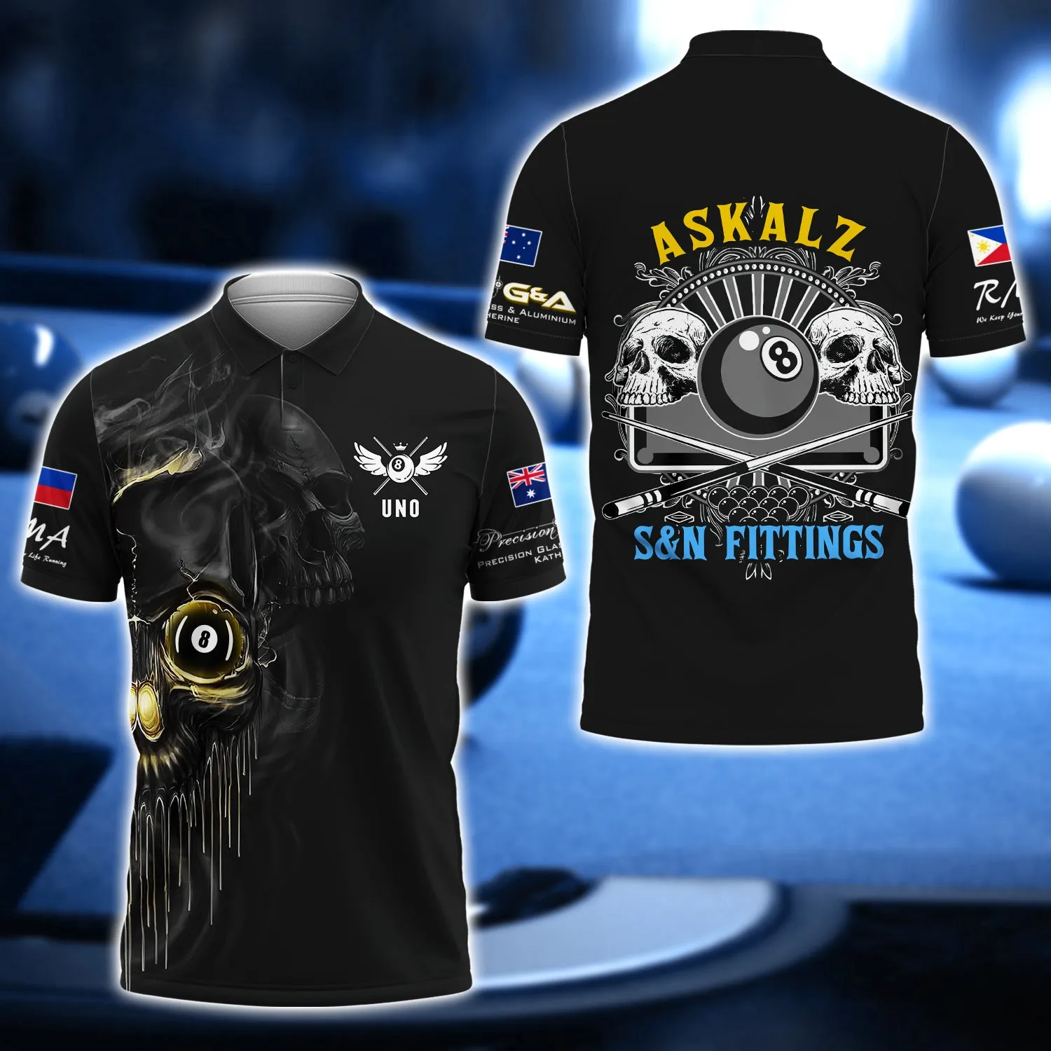 UNO - ASKALZ S&N FITTINGS Billiard Skull 8 Ball 3D Shirt - QB95