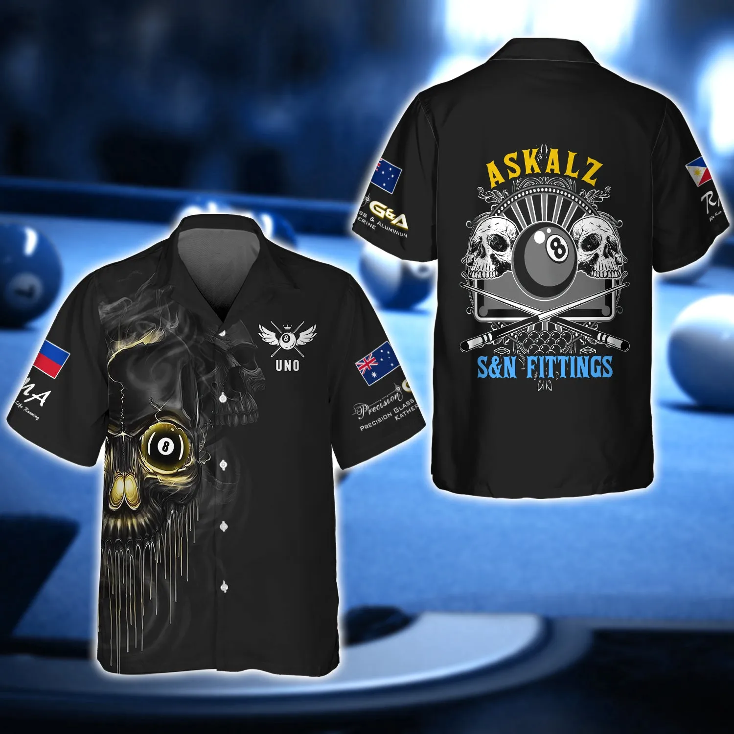 UNO - ASKALZ S&N FITTINGS Billiard Skull 8 Ball 3D Shirt - QB95