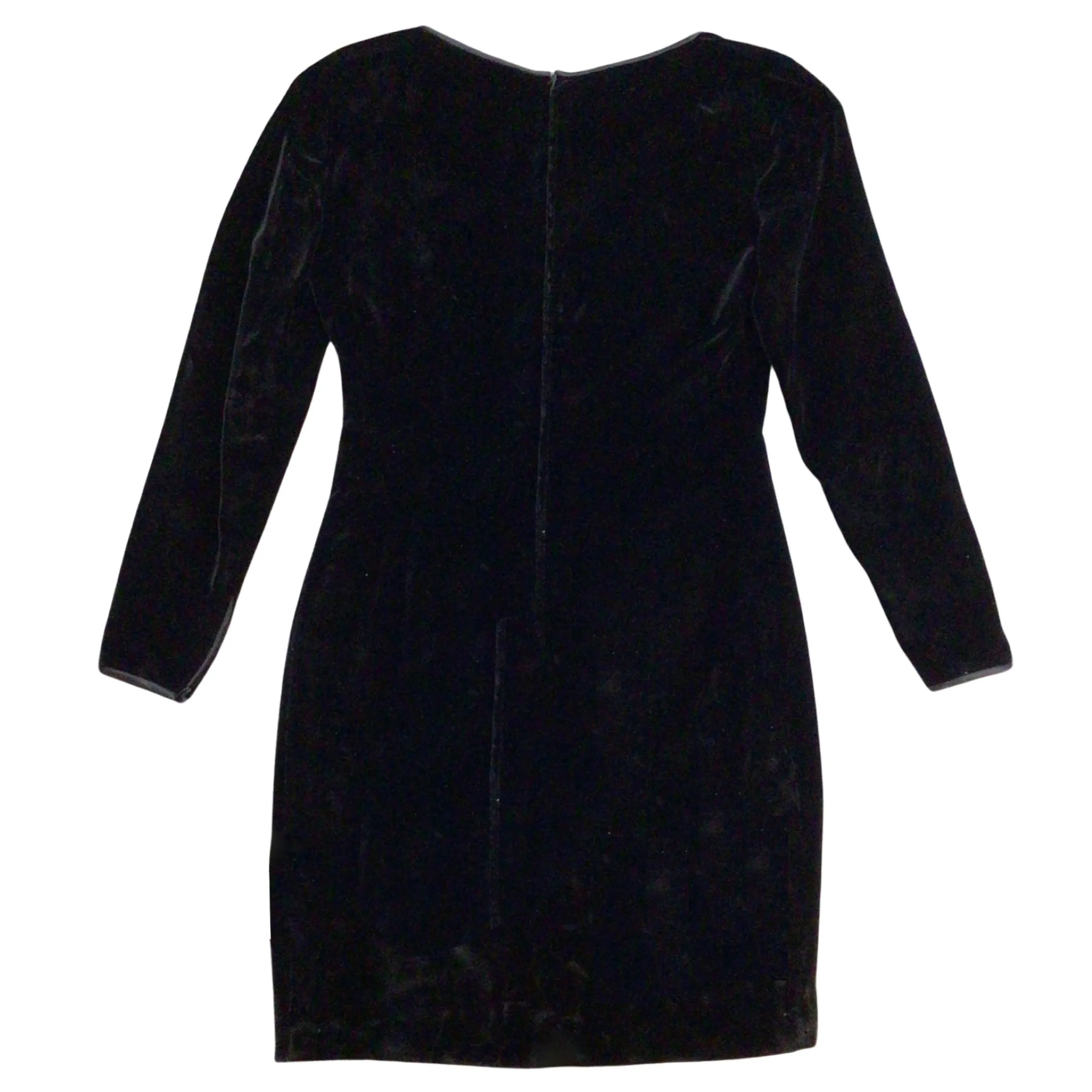 Valentino Boutique Vintage Black / Pink Satin Bow Detail Long Sleeved V-Neck Velvet Dress