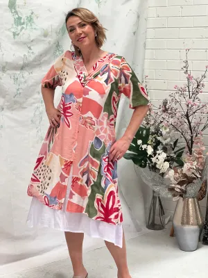 Verona Coral Abstract Layering Dress