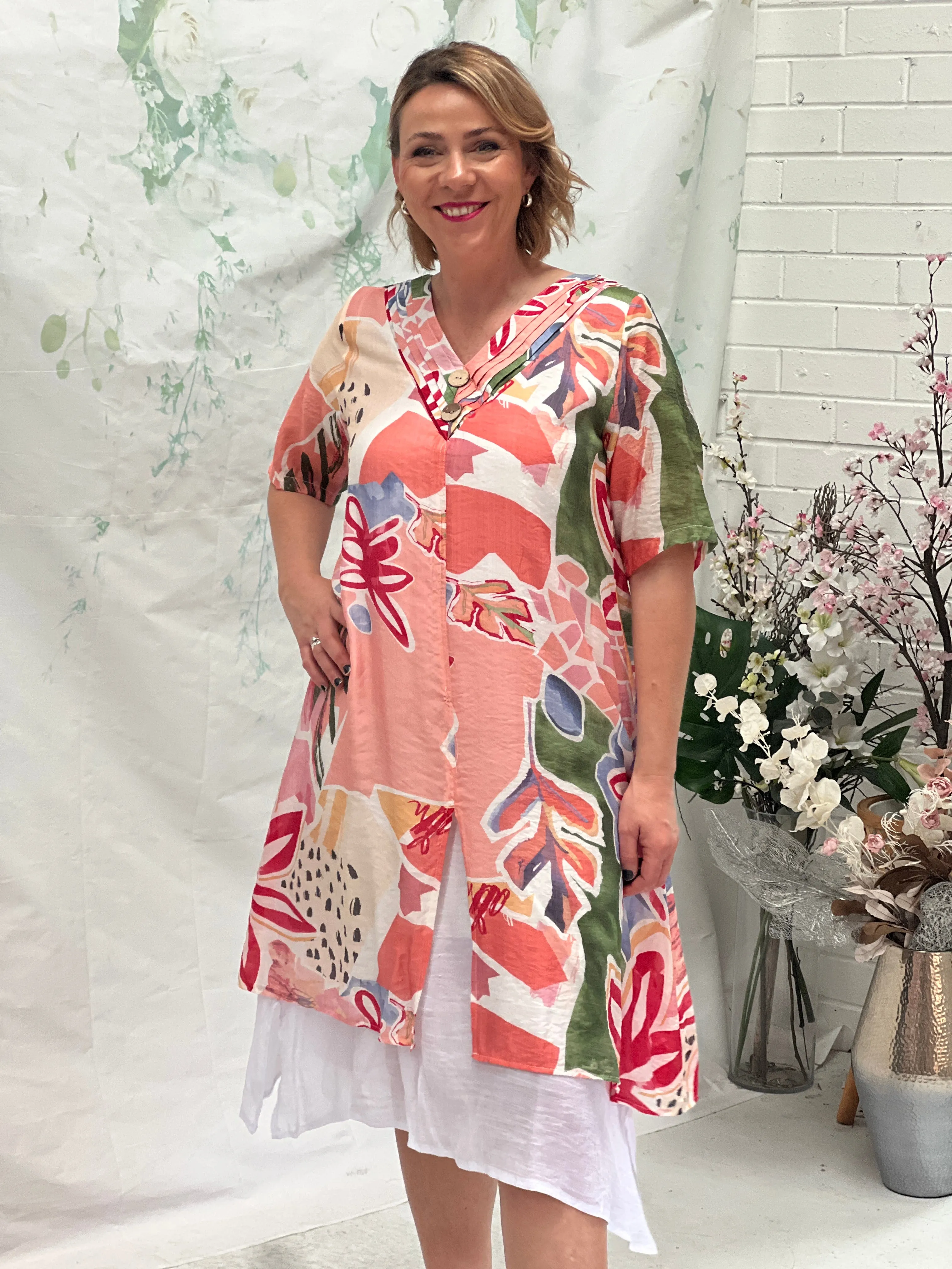 Verona Coral Abstract Layering Dress