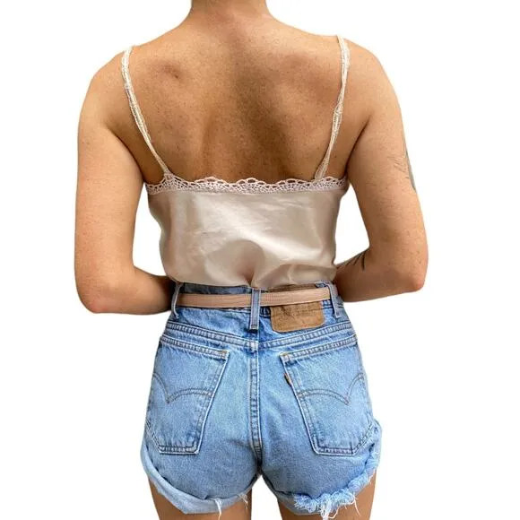 Vintage 80s Gold Label Victoria's Secret VS Baby Pink Scalloped Lace Eyelet Cami
