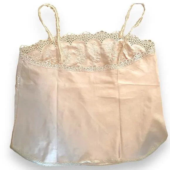 Vintage 80s Gold Label Victoria's Secret VS Baby Pink Scalloped Lace Eyelet Cami
