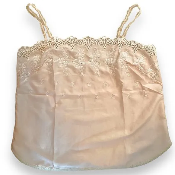 Vintage 80s Gold Label Victoria's Secret VS Baby Pink Scalloped Lace Eyelet Cami