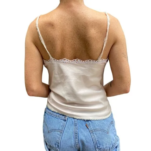 Vintage 80s Gold Label Victoria's Secret VS Baby Pink Scalloped Lace Eyelet Cami