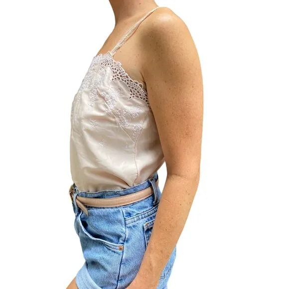 Vintage 80s Gold Label Victoria's Secret VS Baby Pink Scalloped Lace Eyelet Cami