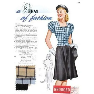 Vintage Maisonette Fabric Swatch 1940s 8x11 993