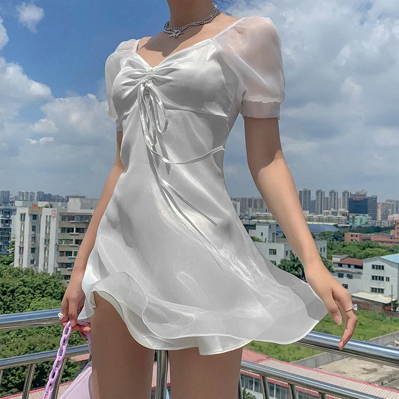 Vintage mesh lace-up dress yc50173