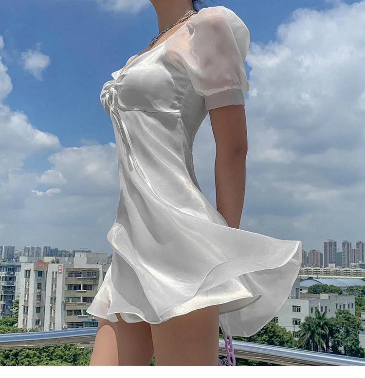Vintage mesh lace-up dress yc50173