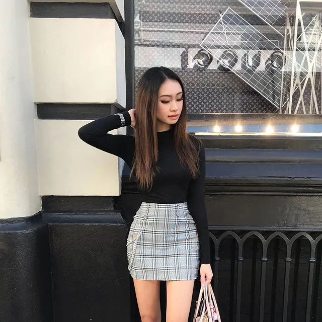 VINTAGE PLAID SKIRT WITH CHAIN KF2230