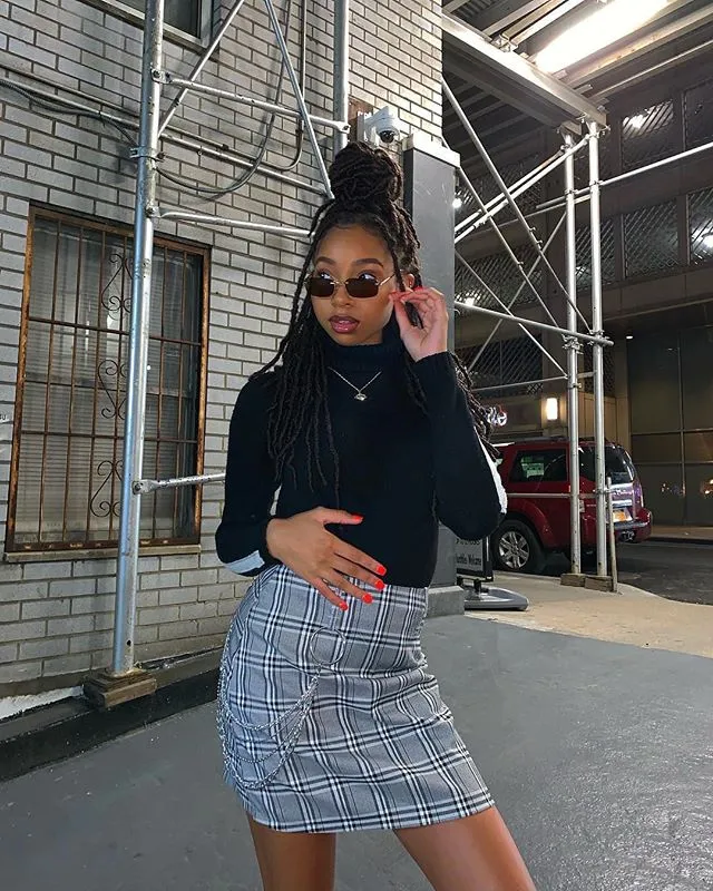 VINTAGE PLAID SKIRT WITH CHAIN KF2230