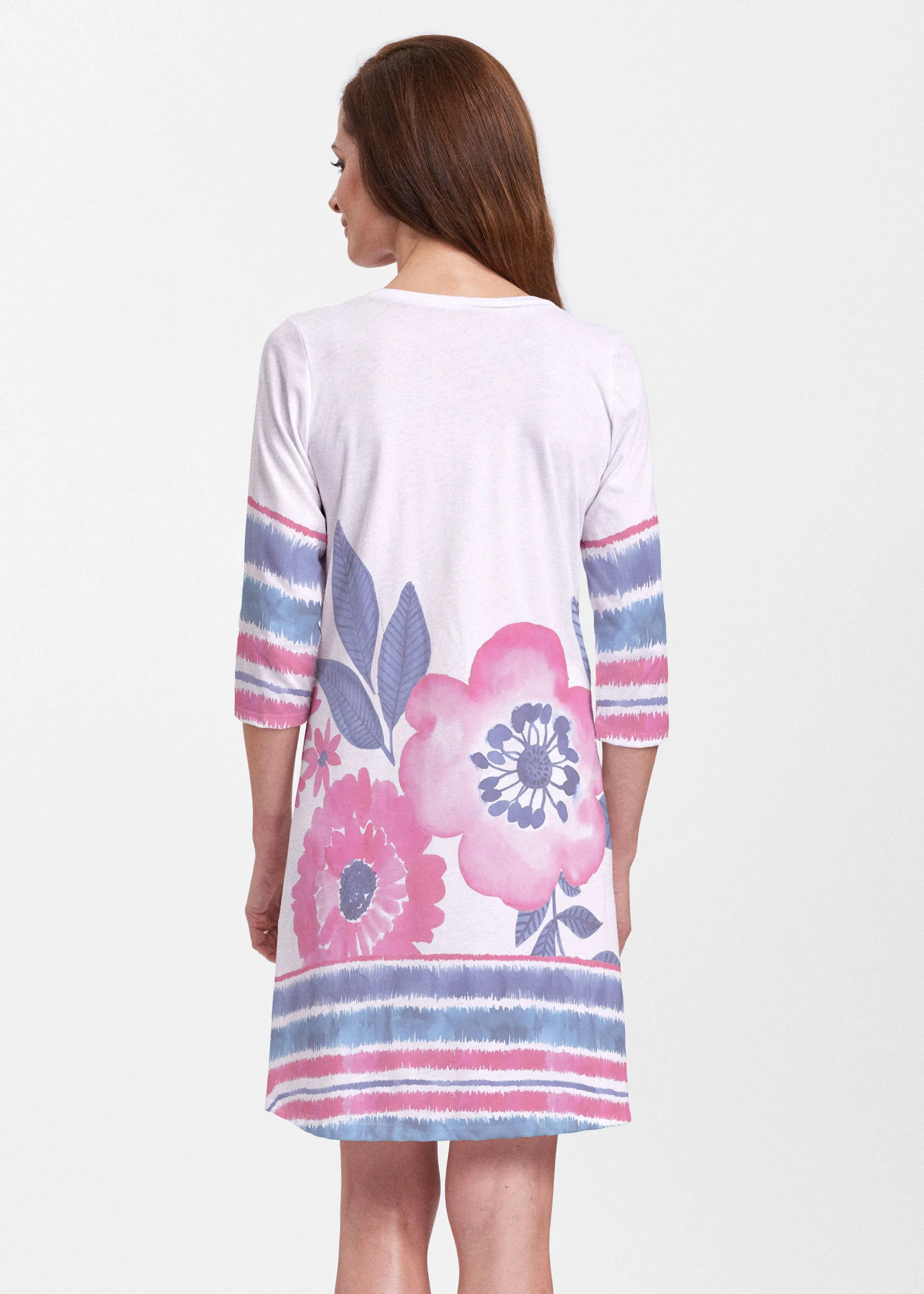 Watercolor Blooms (13355) ~ Classic V-neck Swing Dress