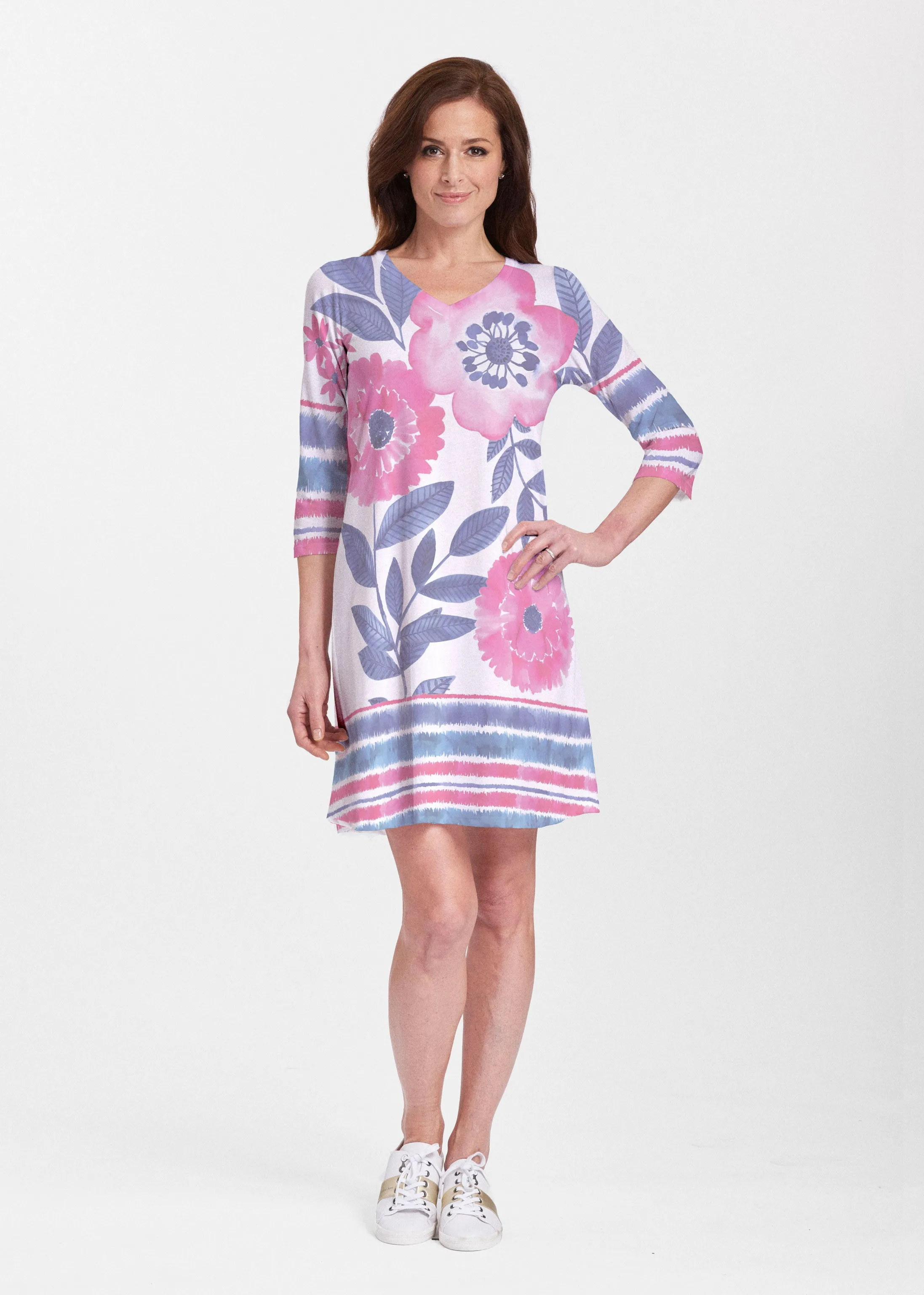 Watercolor Blooms (13355) ~ Classic V-neck Swing Dress