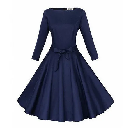Women Autumn Dress Three Quarter Sleeve Dress Audrey Hepburn 1950s Vintage Rockabilly Swing Dresses for Women Lady Vestidos